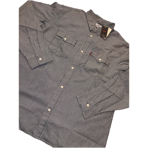 Levi's Western Worker Shirt Railroad Stripe Blue Ticking Men's Large Relaxed Fit